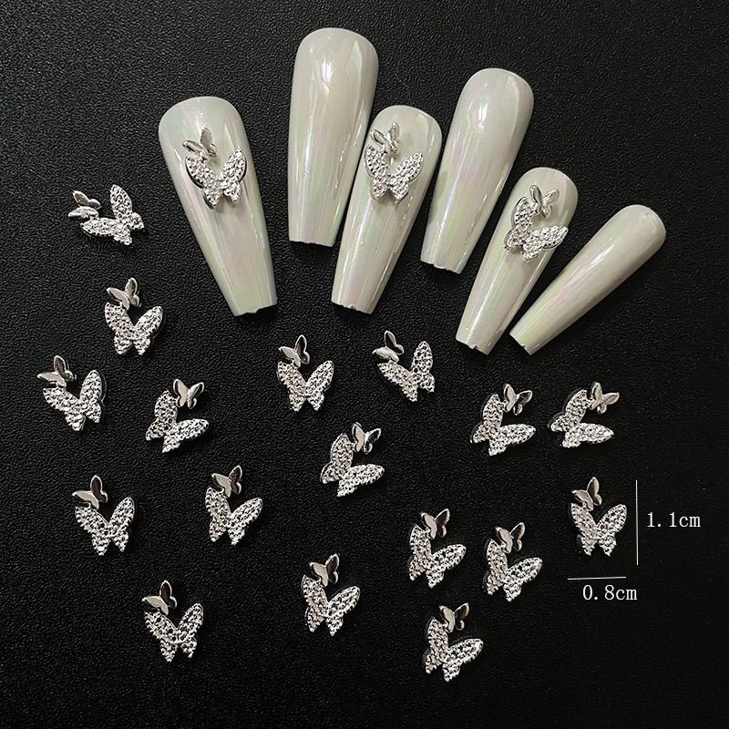 Nail Jewelry Metal Alloy Plating Bow Bright Silver Gold Double Layer Butterfly Mixed Nail Decoration 20pcs/set