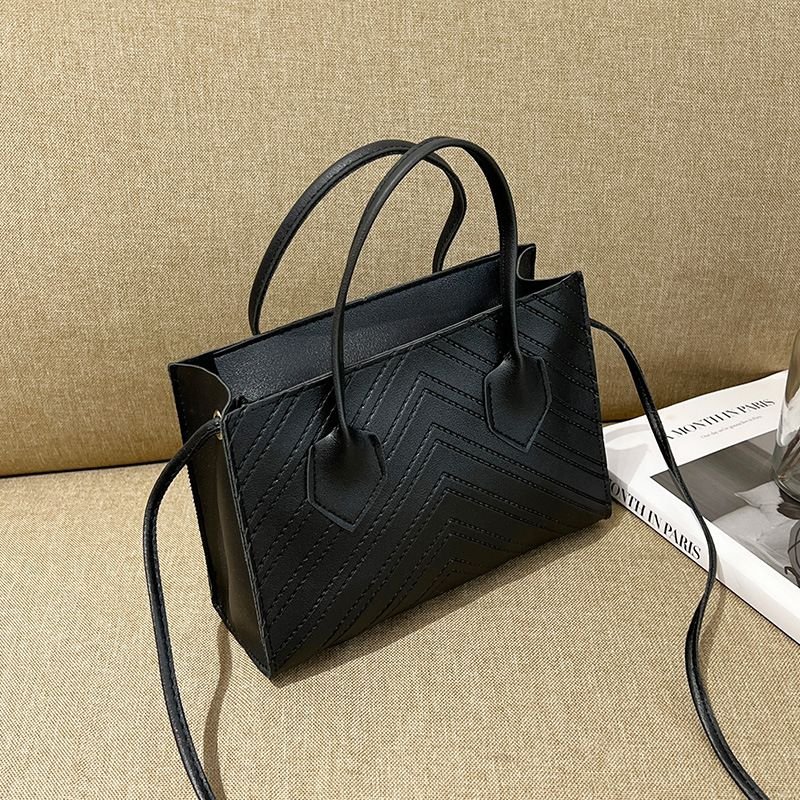 Fashion Solid Color Embossed Square HandBags Tote Bag