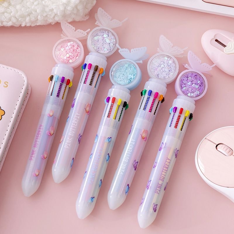 Cartoon Cute Sequins Butterfly 10 Color Ballpoint Pen Student Stationery