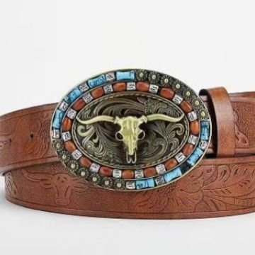 Women Vintage Western Denim Leather Belt