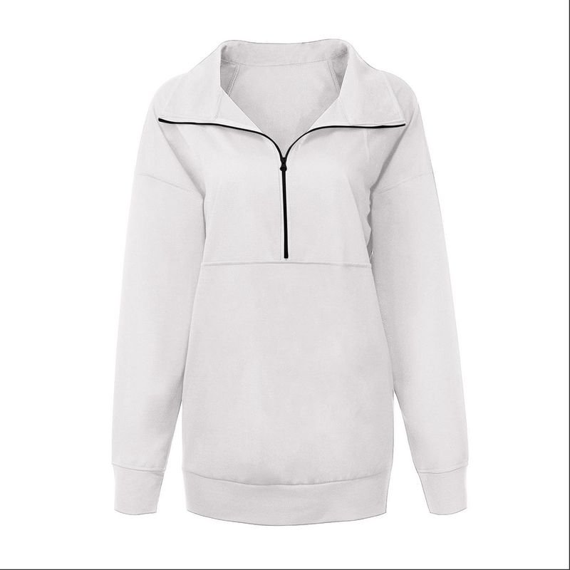 Autumn Winter Women Casual Solid Color Stand Collar Long Sleeve Zipper Blank Sweatshirt