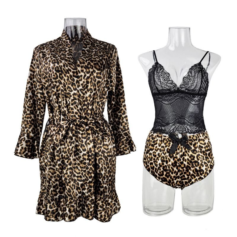 Summer Women Fashion Sexy Silk Stripe Heart-Shaped Printed Home Pajamas Set