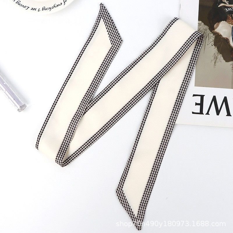 Women Simple Floral Print Long Thin Ribbon Silk Scarf
