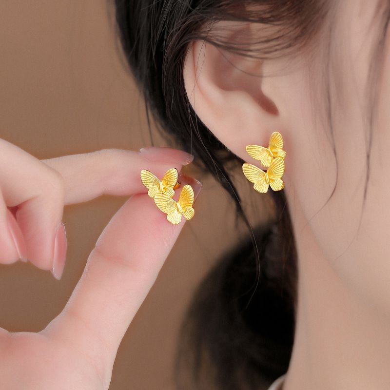 Women Fashion Simple Double Butterfly Mini Earrings