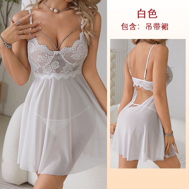 Women Fashion Sexy Lace Mesh Perspective Sling Sexy Pajamas