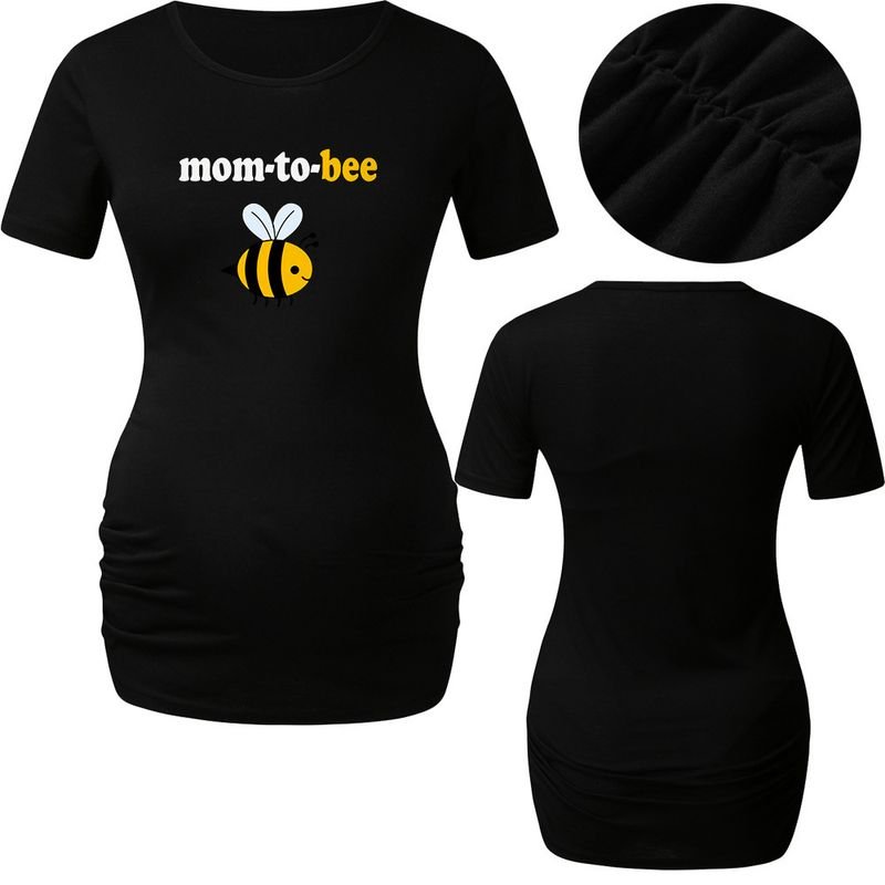 Valentine Day Pregnant Women Cartoon Cute Bee Print Round Neck Short Sleeve Couple T-Shirt