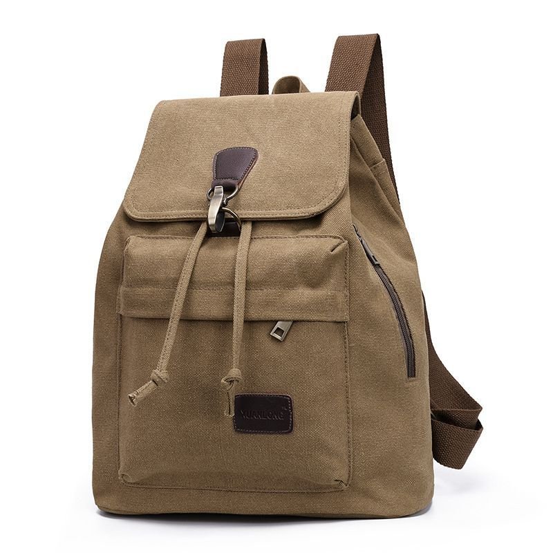 Casual Flap Drawstring Pattern Unisex Style Canvas Backpack