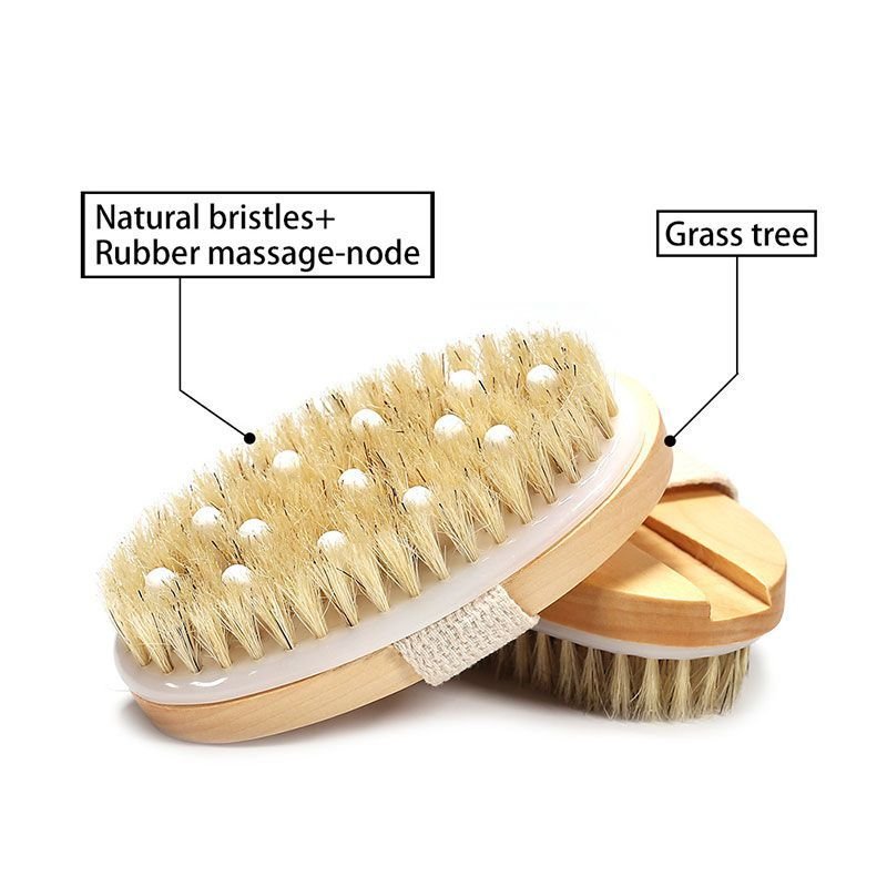 2 In 1 Oval Shape Natural Bristles Body Bath Massage Brush