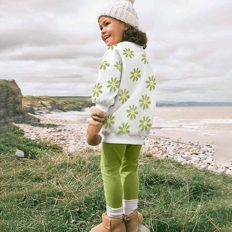 Kids Toddler Girls Casual Cute Flower Print Long Sleeve Sweatshirts Pants Sets