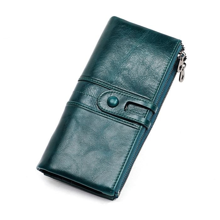 Woemn Retro Solid Color Bifold Zipper Leather Purse