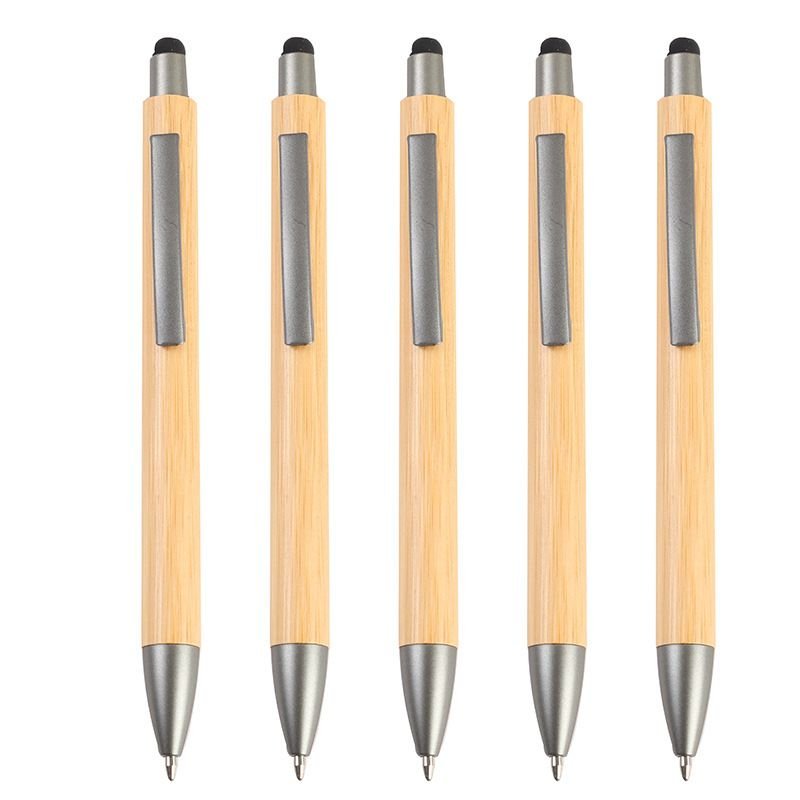 Simple Capacitive Touch Screen Bamboo-Wood Push Type Ballpoint Pen