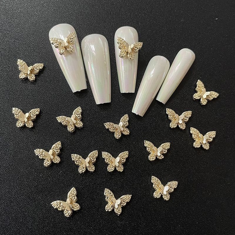 Nail Jewelry Metal Alloy Plating Bow Bright Silver Gold Double Layer Butterfly Mixed Nail Decoration 20pcs/set