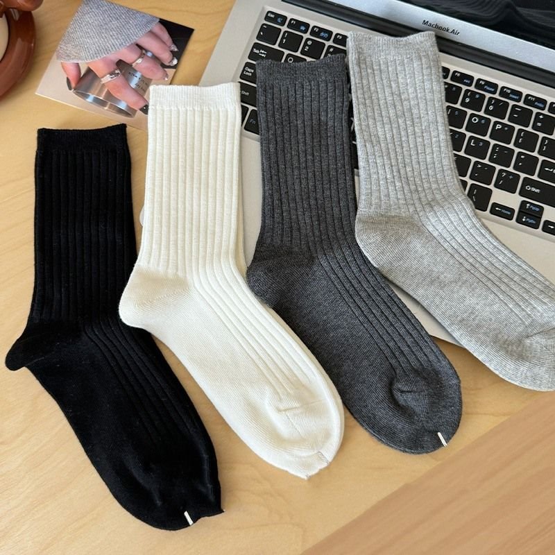 Solid Color Mid-Length Cotton Women Men Classic Screw Dress Socks