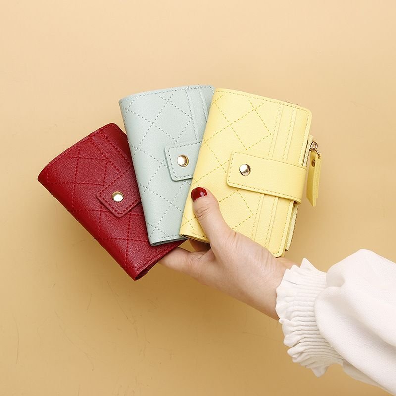 Women Fashion Solid Color Diamond Multi Card Mini Wallet