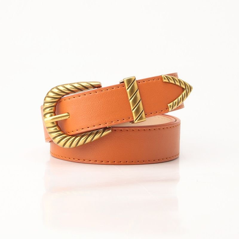 Women Vintage Alloy Thread Pin Buckle PU Belt