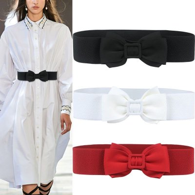 Women Fashion Solid Color Bow Elastic Belt