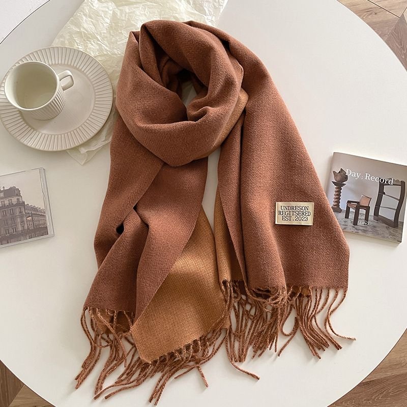 Autumn Winter Women Fashion Solid Color Double-Sided Cashmere Warm Scarf