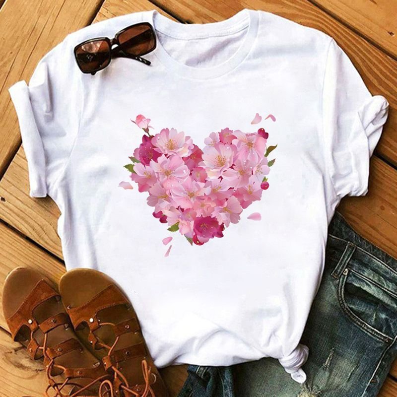 Summer Simple Fashion Love Plus Size Women Cartoon T-Shirt