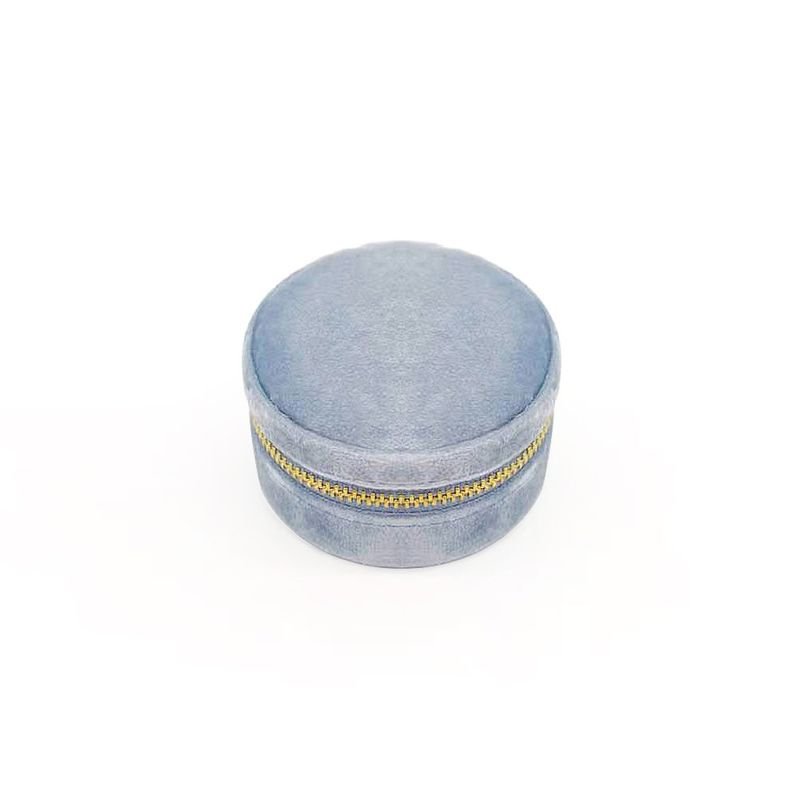 Fashion Solid Color Zipper Velvet Round Jewelry Storage Box