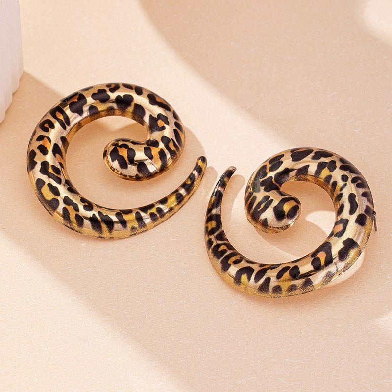 Women Fashion Geometric Leopard Spiral Circle Shape Earrings