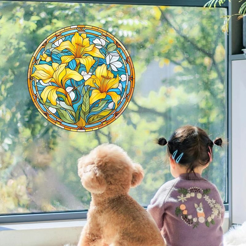 Home Cartoon Home Decoration Plant Flower 3D Multicolor Electrostatic Glass Stickers