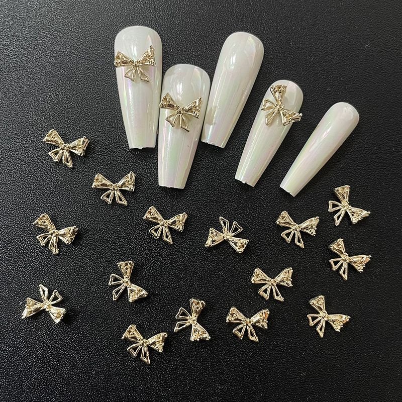 Nail Jewelry Metal Alloy Plating Bow Bright Silver Gold Double Layer Butterfly Mixed Nail Decoration 20pcs/set