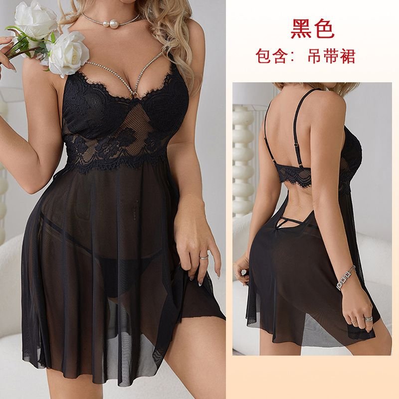 Women Fashion Sexy Lace Mesh Perspective Sling Sexy Pajamas