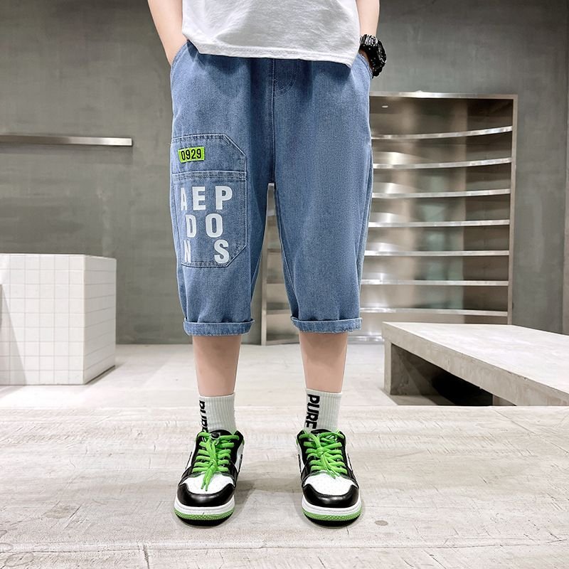 Kids Toddler Big Boys Fashion Casual Letters Print Denim Shorts