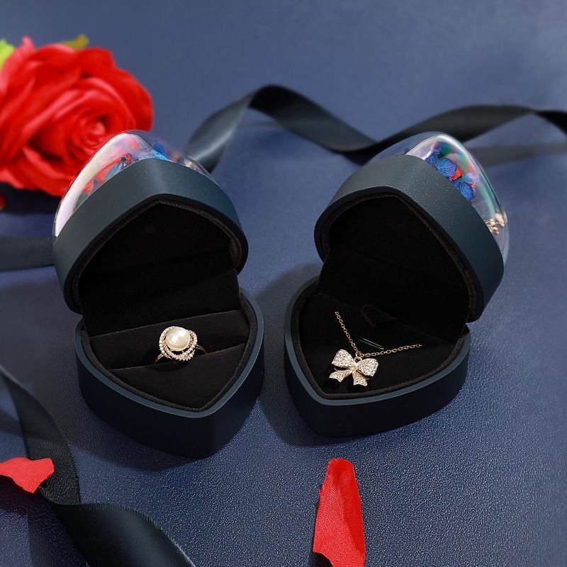 Romantic Valentine Day Heart-Shaped Immortal Flower Jewelry Packaging Storage Box