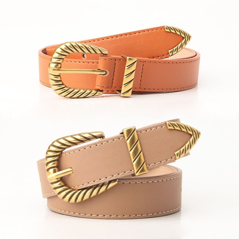 Women Vintage Alloy Thread Pin Buckle PU Belt