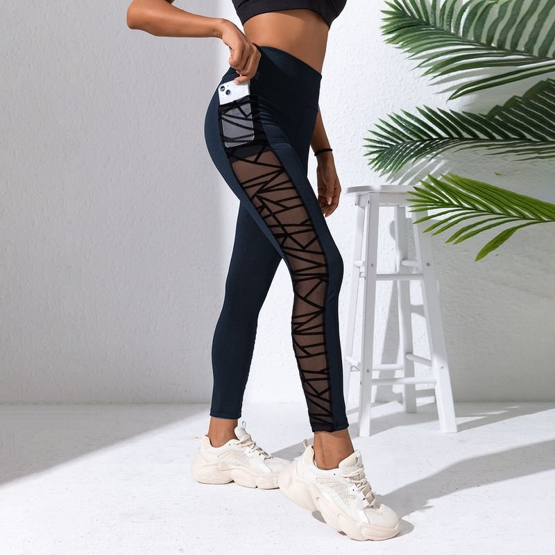 Women Fashion Mesh Stitching High Waist Hip Exercise Fitness Running Yoga Leggings