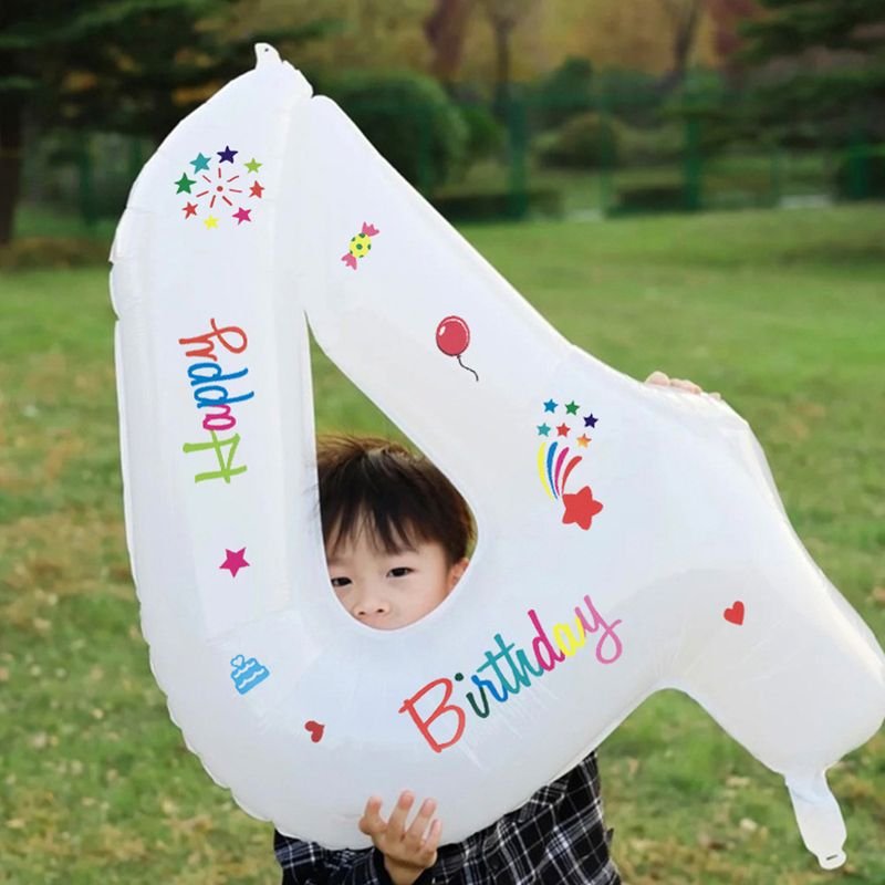 32 Inch Large White Digital Aluminum Balloon Children'S Birthday Party Layout Photo Props Sticker Balloon