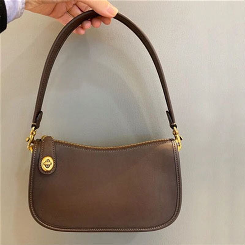 Women Fashion Solid Color Zipper Metal Decorative Genuine Leather Bag