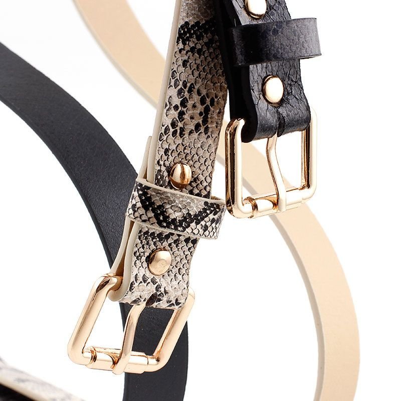 Women Simple Solid Color Snake Print PU Belt