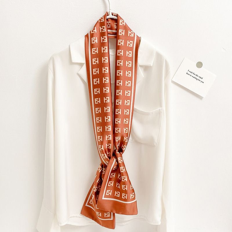 Women Fashion Floral Chain Plaid Print Long Thin Narrow Silk Scarf