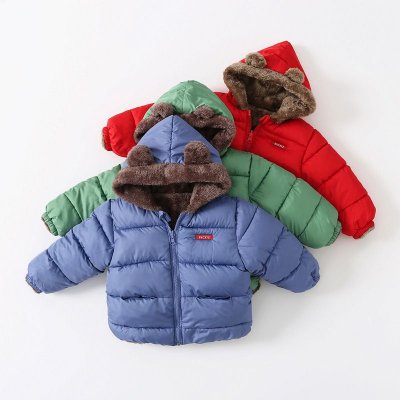 Kids Unisex Winter Casual Cute Solid Color Plush Long Sleeve Hooded Padded Coat