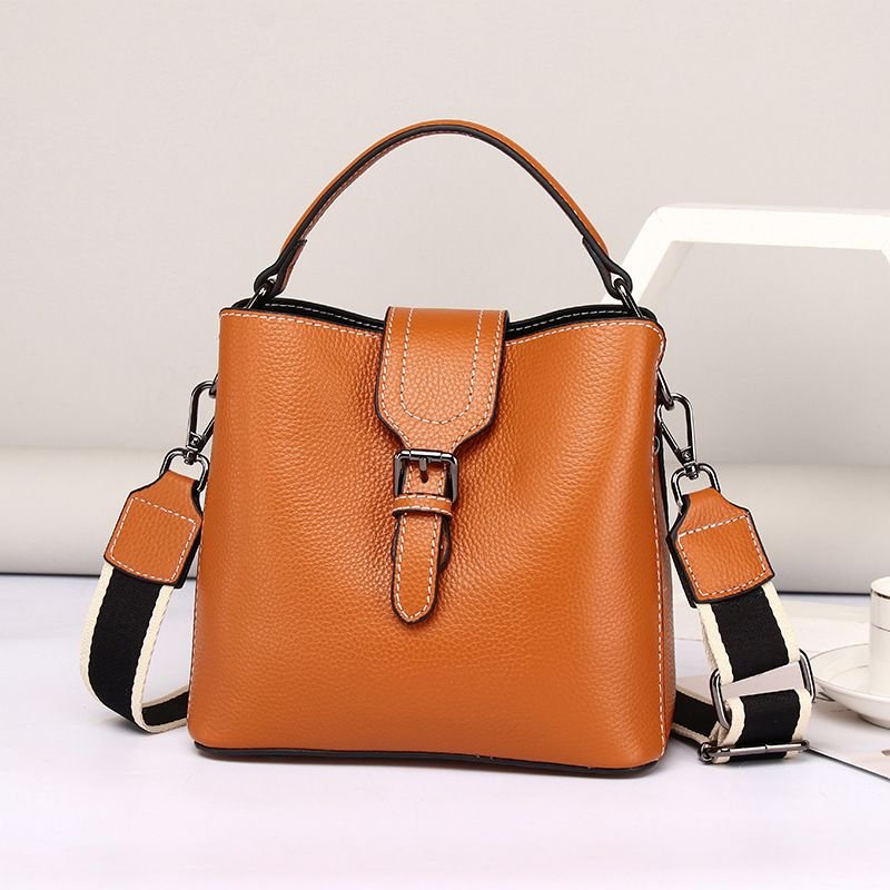 Women'S Fashion All-Match Bucket Bag Genuine Leather Handbag