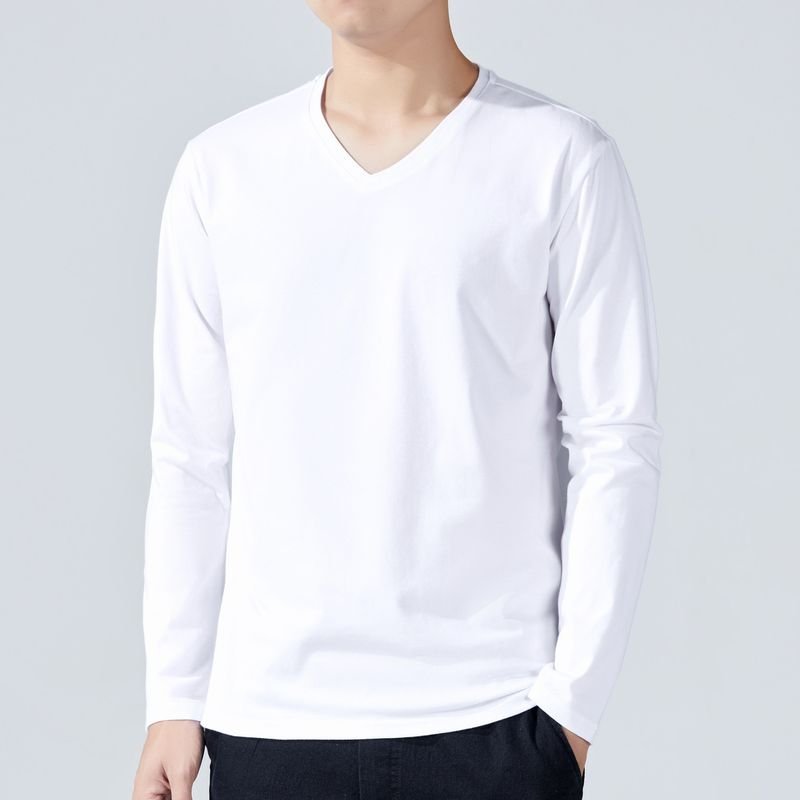 Men Fashion Casual Basic Solid Color Plus Size Long Sleeve V Neck T-Shirt