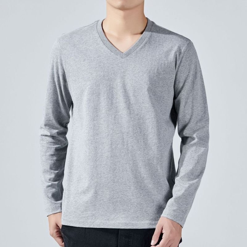 Men Fashion Casual Basic Solid Color Plus Size Long Sleeve V Neck T-Shirt