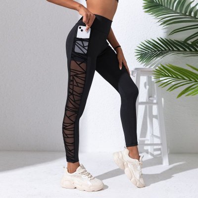 Women Fashion Mesh Stitching High Waist Hip Exercise Fitness Running Yoga Leggings