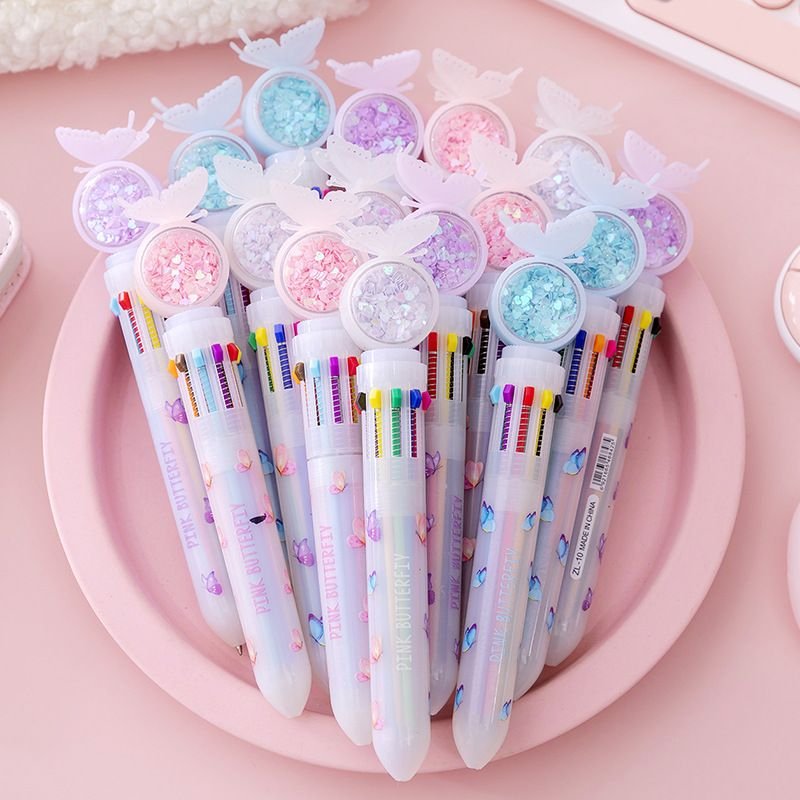 Cartoon Cute Sequins Butterfly 10 Color Ballpoint Pen Student Stationery