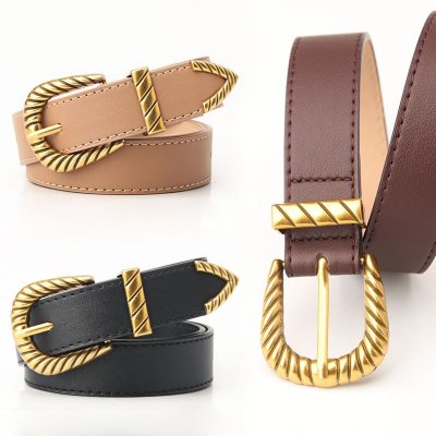 Women Vintage Alloy Thread Pin Buckle PU Belt