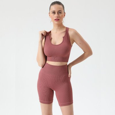 Women Yoga Fashion Solid Color Shorts Sports Two-Piece Set