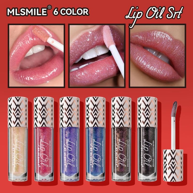 MLSMILE Women Simple Non-Stick Cup Color-Changing Pearlescent Lip Oil Set