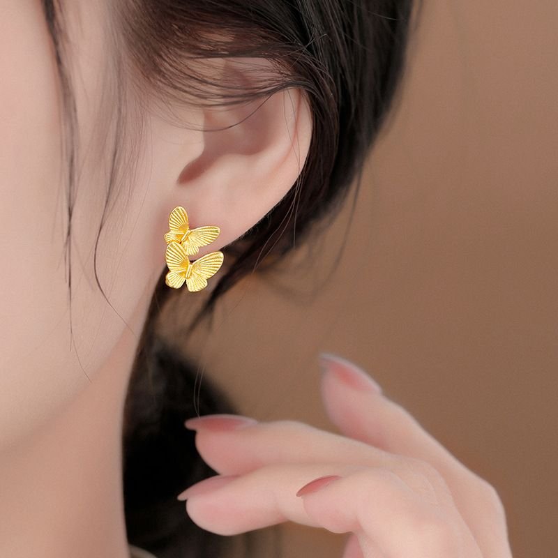 Women Fashion Simple Double Butterfly Mini Earrings