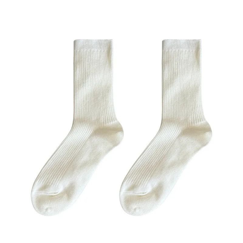 Solid Color Mid-Length Cotton Women Men Classic Screw Dress Socks