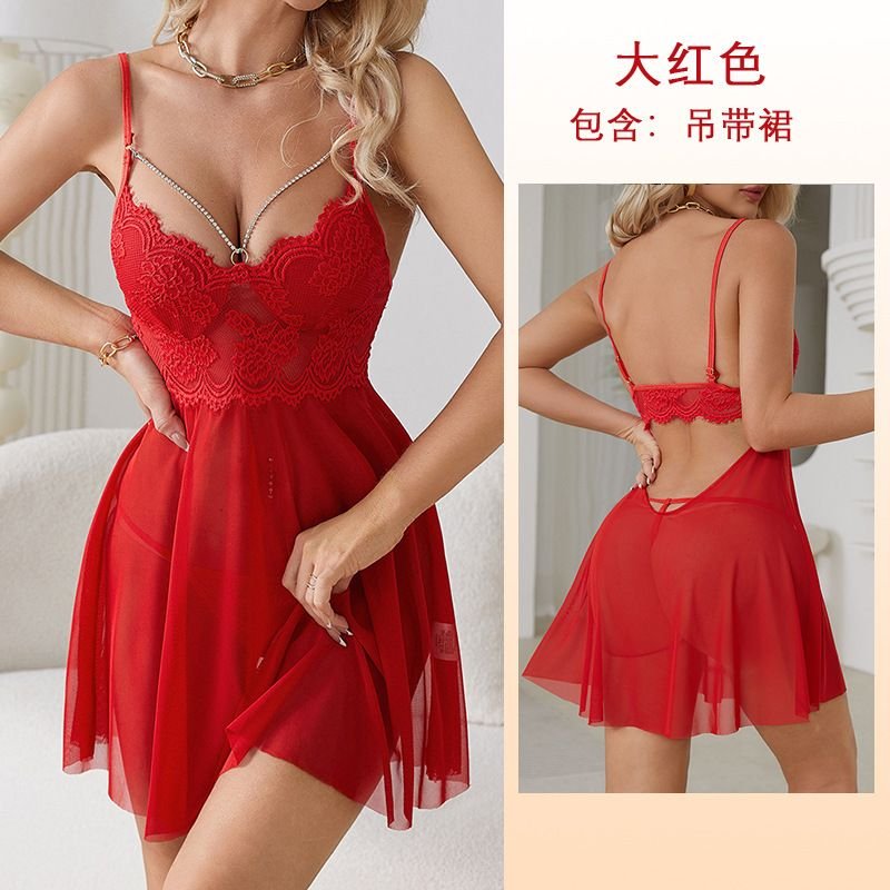 Women Fashion Sexy Lace Mesh Perspective Sling Sexy Pajamas