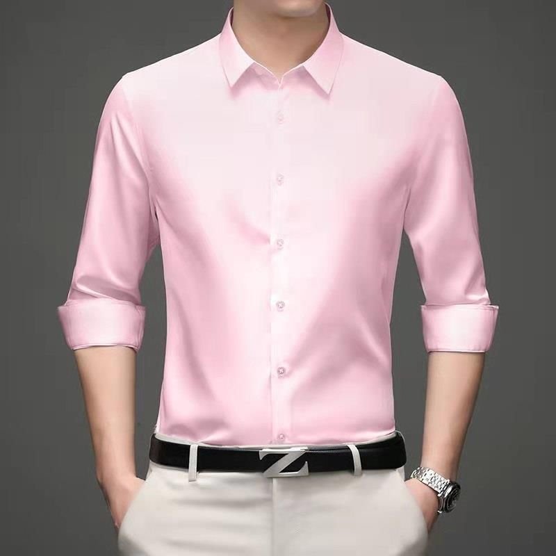 Men Fashion Simple Silk Long Sleeve Business Shirt