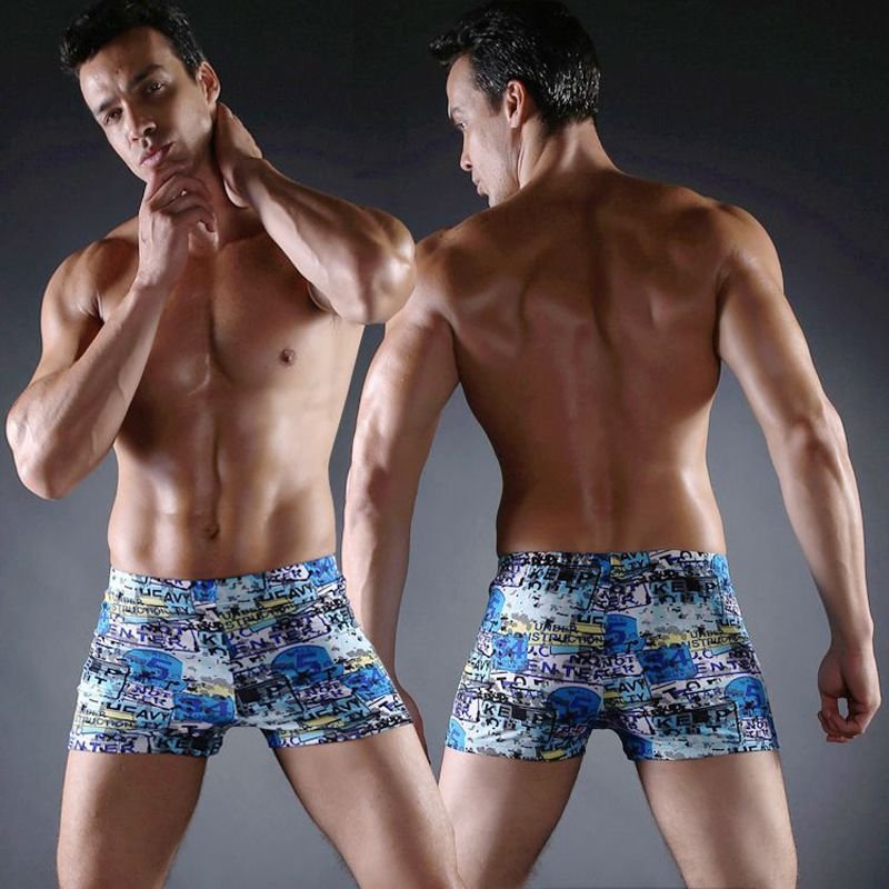 Men Casual High Elastic Printed Swimming Shorts