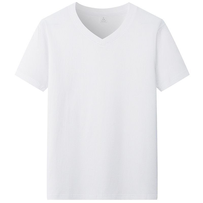 210gsm 100% Cotton V Neck Men Short-Sleeved Solid Color T-Shirt